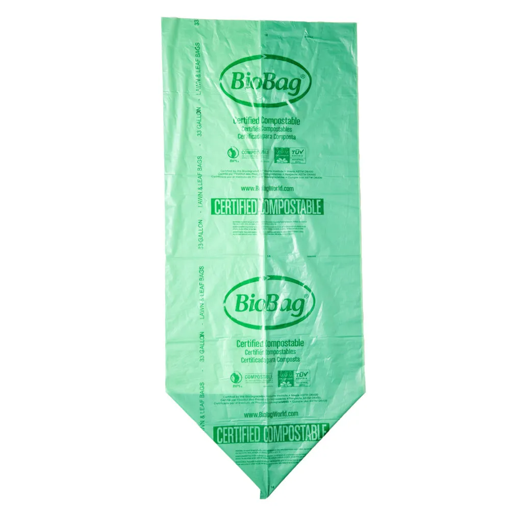 32.5" x 41" x 1 mil 33 Gallon Green Compostable Plastic Lawn, Leaf, And Garden Waste Bags (60 Bags, 5 Bags/Box, 12 Boxes/Case)