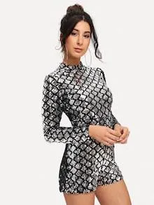 Allover Sequin Zip Back Romper