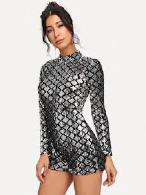 Allover Sequin Zip Back Romper