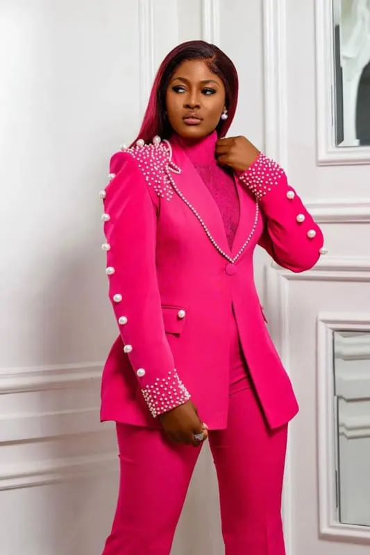 Beading Pearls Women Suits 3 Pieces  Blazer Pants Peaked Lapel Costume Homme Mother Of The Bride