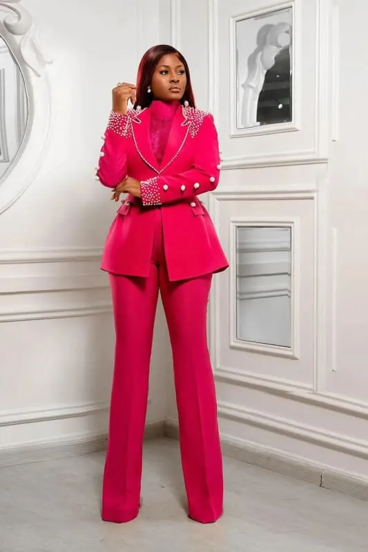 Beading Pearls Women Suits 3 Pieces  Blazer Pants Peaked Lapel Costume Homme Mother Of The Bride
