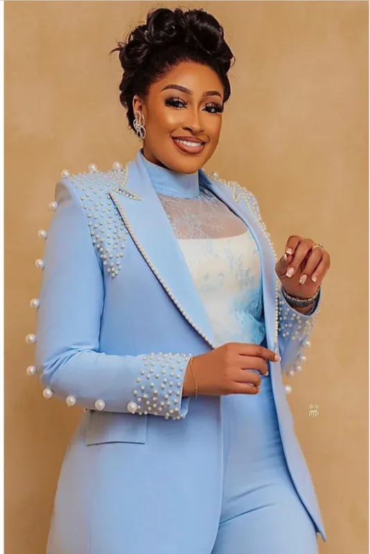 Beading Pearls Women Suits 3 Pieces  Blazer Pants Peaked Lapel Costume Homme Mother Of The Bride