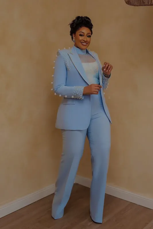 Beading Pearls Women Suits 3 Pieces  Blazer Pants Peaked Lapel Costume Homme Mother Of The Bride