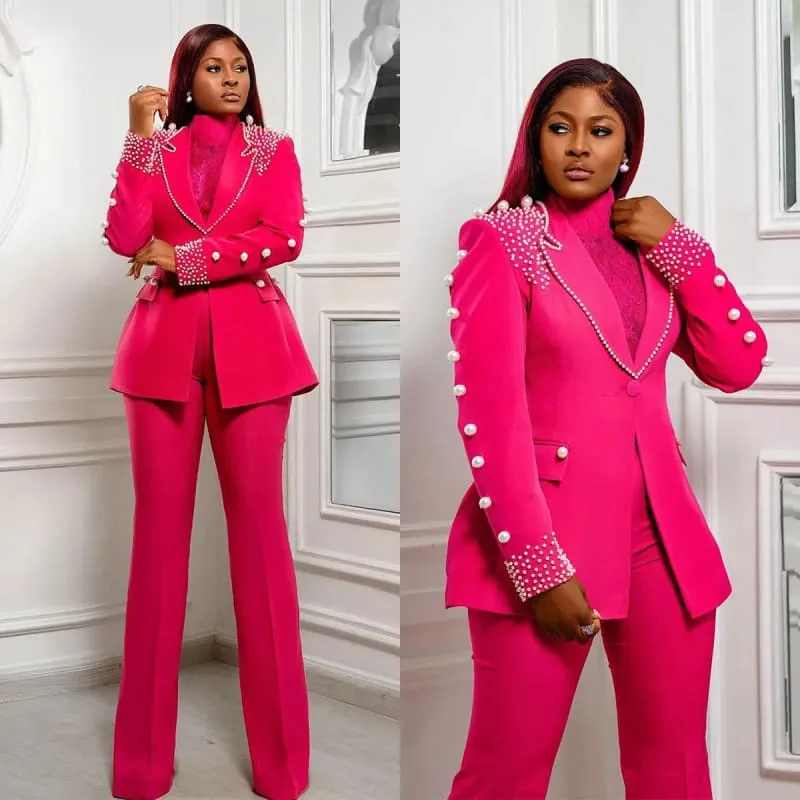 Beading Pearls Women Suits 3 Pieces  Blazer Pants Peaked Lapel Costume Homme Mother Of The Bride