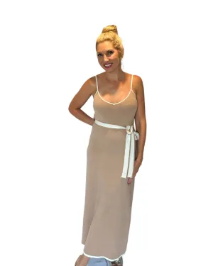 Cool Contrast Taupe Belted Maxi Dress