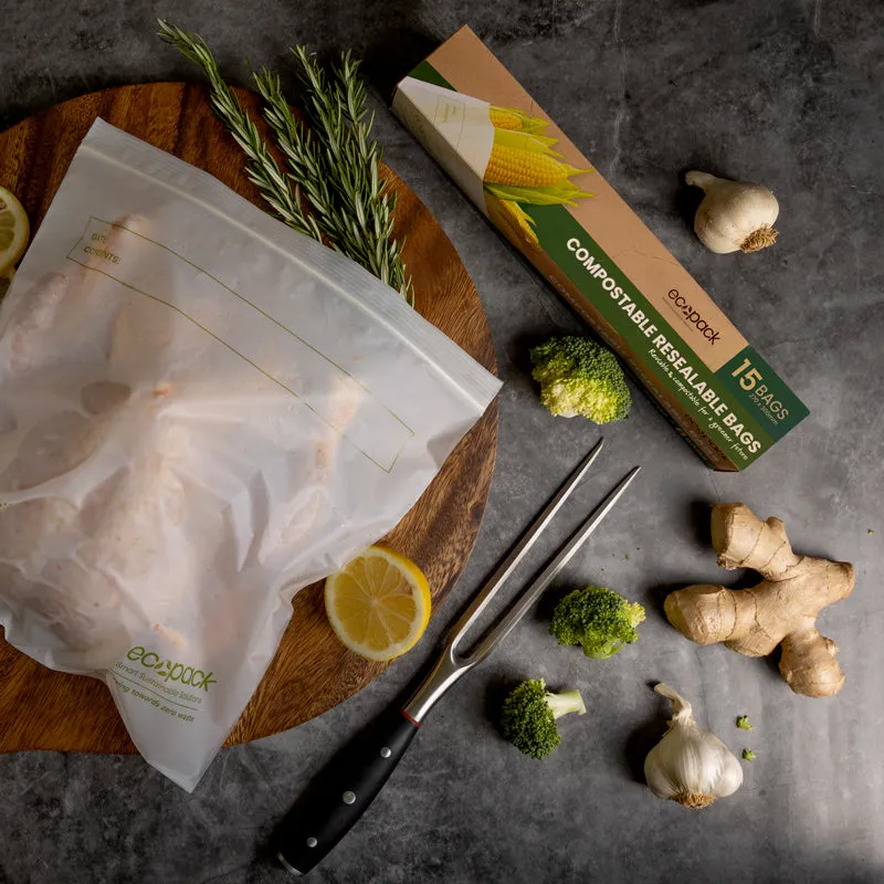 Ecopack Compostable Resealable Storage Bags (1 Box/15 Bags)
