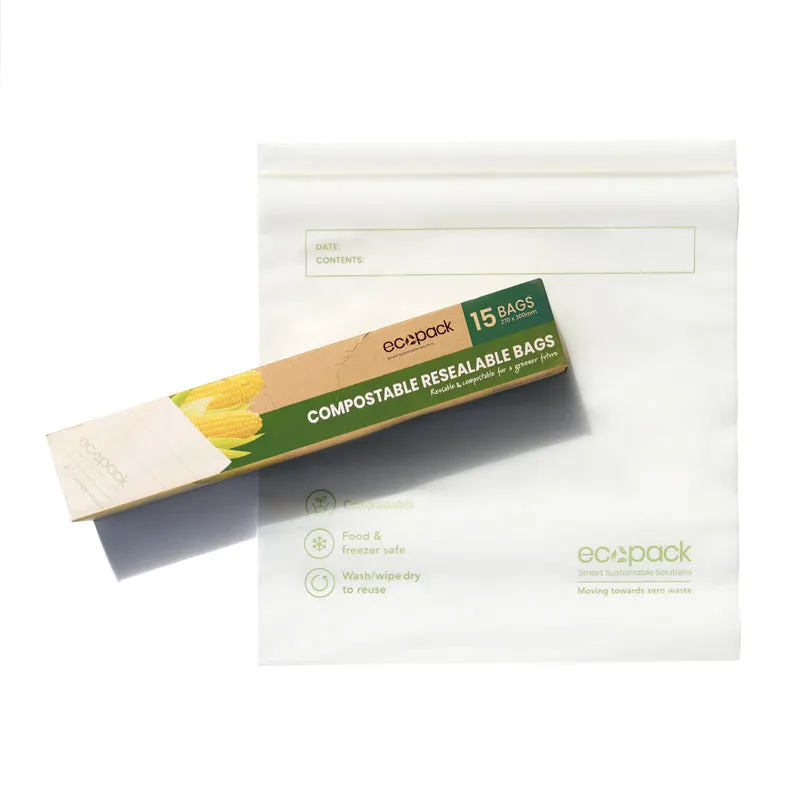 Ecopack Compostable Resealable Storage Bags (1 Box/15 Bags)