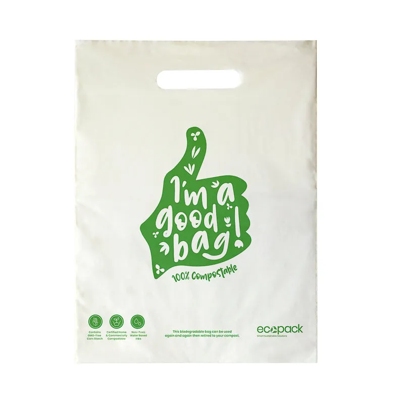Ecopack Small Compostable Punched Handle Retail Bags (1 Pack/50 Bags)