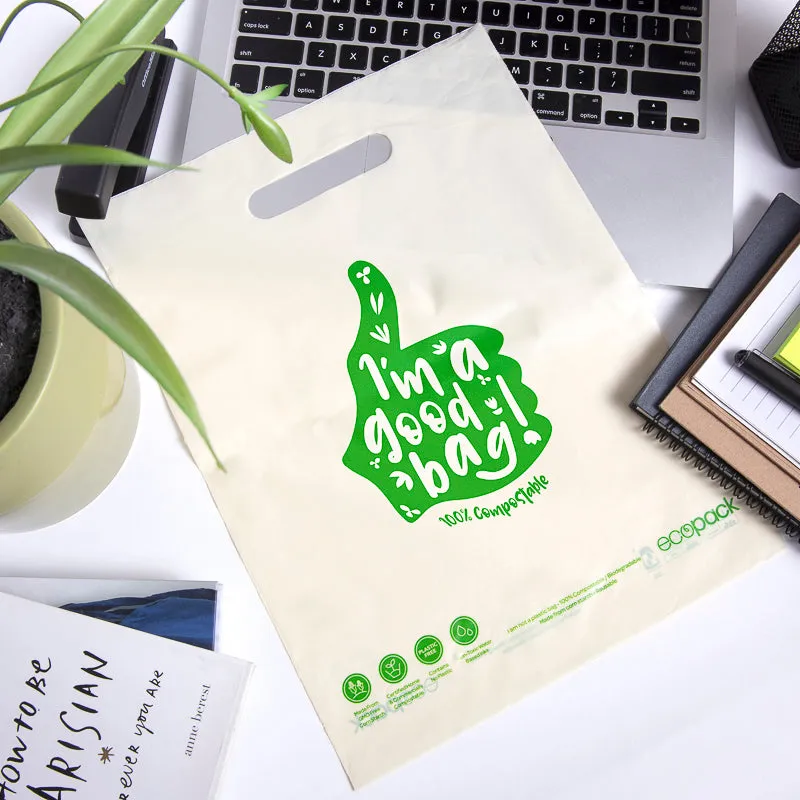 Ecopack Small Compostable Punched Handle Retail Bags (1 Pack/50 Bags)