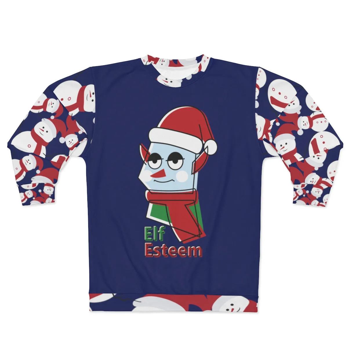 Elf Christmas Unisex Sweatshirts, Elf Esteem Navy Blue Cute Snowman Christmas Party Unisex Sweatshirt - Made in USA