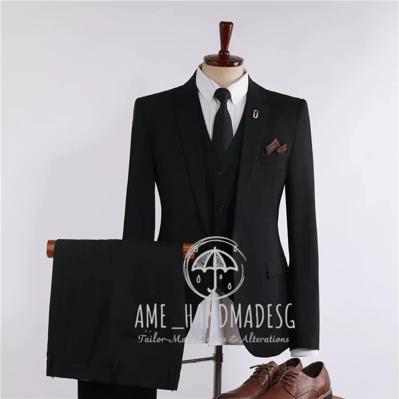 FANHOMME suits men's British business casual shooting star striped suit three-piece suit groom wedding dress