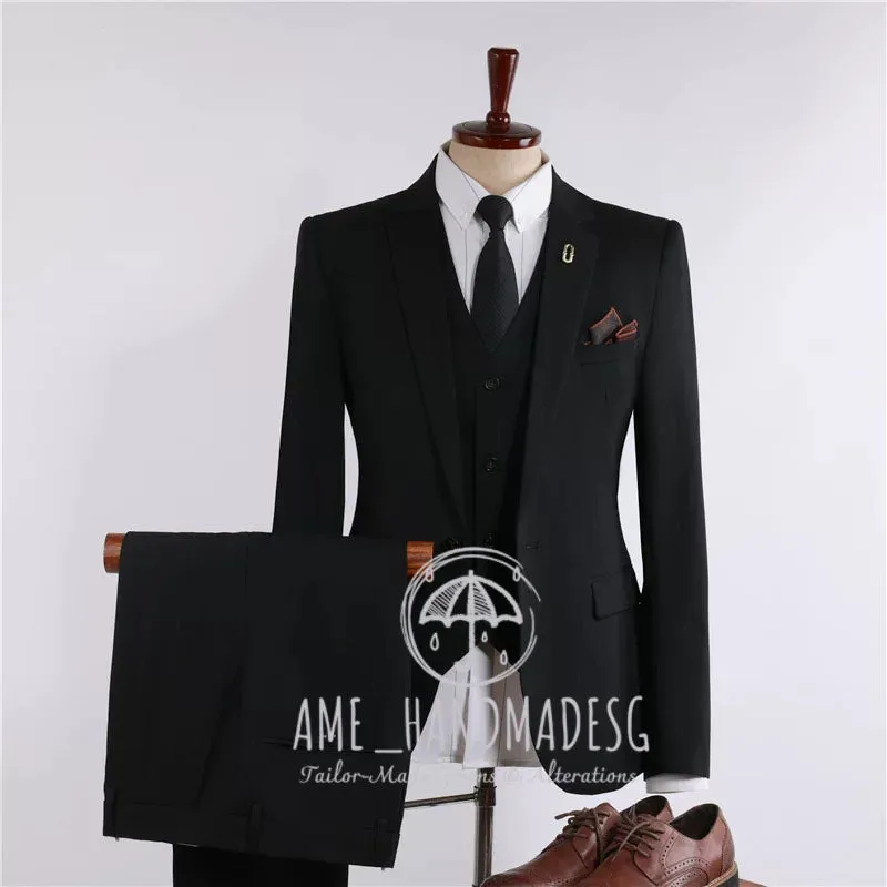 FANHOMME suits men's British business casual shooting star striped suit three-piece suit groom wedding dress