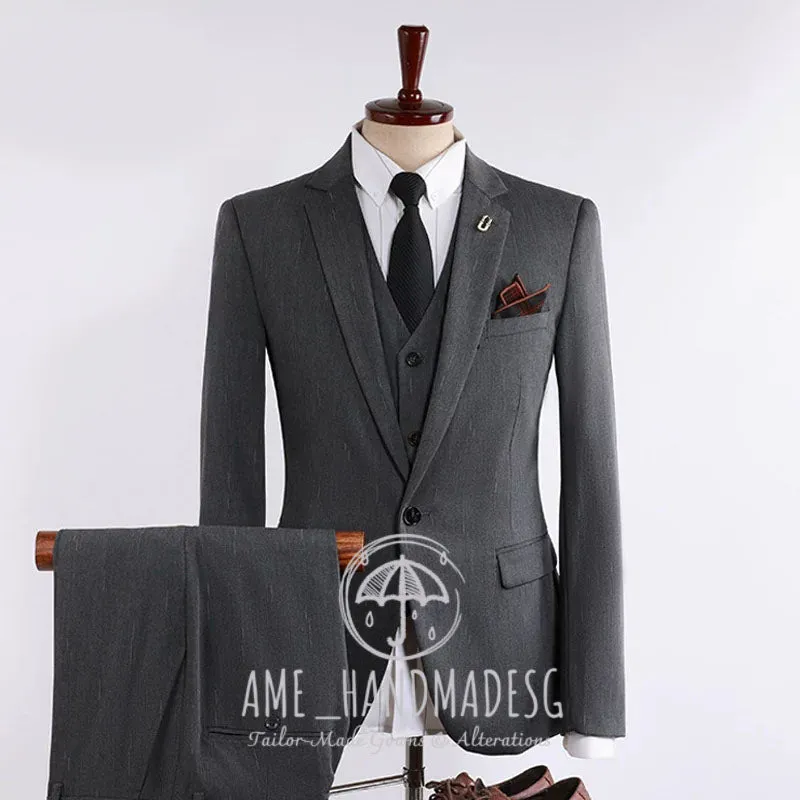 FANHOMME suits men's British business casual shooting star striped suit three-piece suit groom wedding dress