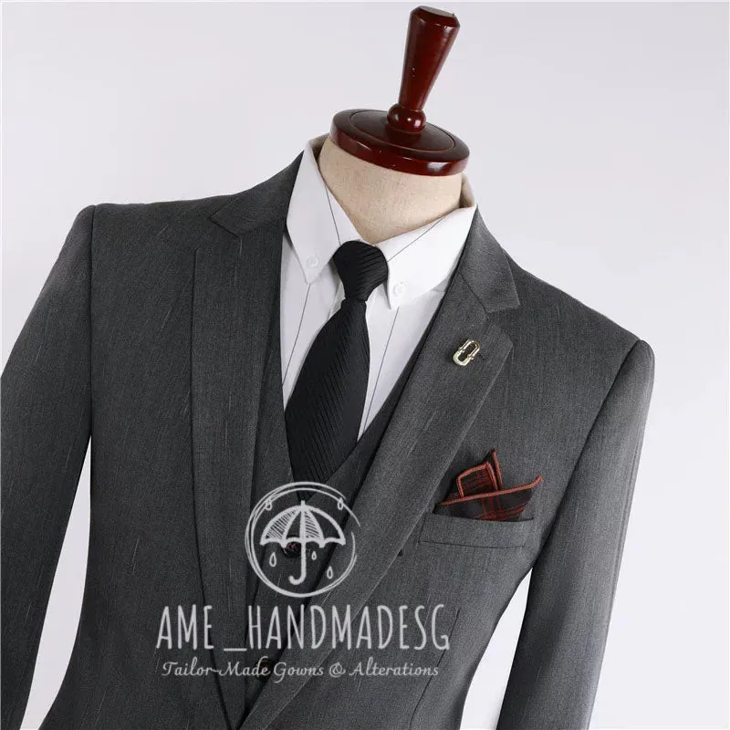 FANHOMME suits men's British business casual shooting star striped suit three-piece suit groom wedding dress