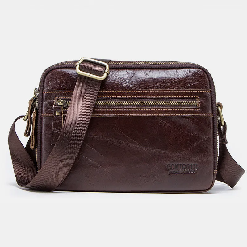 Genuine Leather Large Capacity Multi-Pocket Crossbody Bag