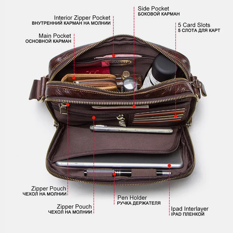 Genuine Leather Large Capacity Multi-Pocket Crossbody Bag