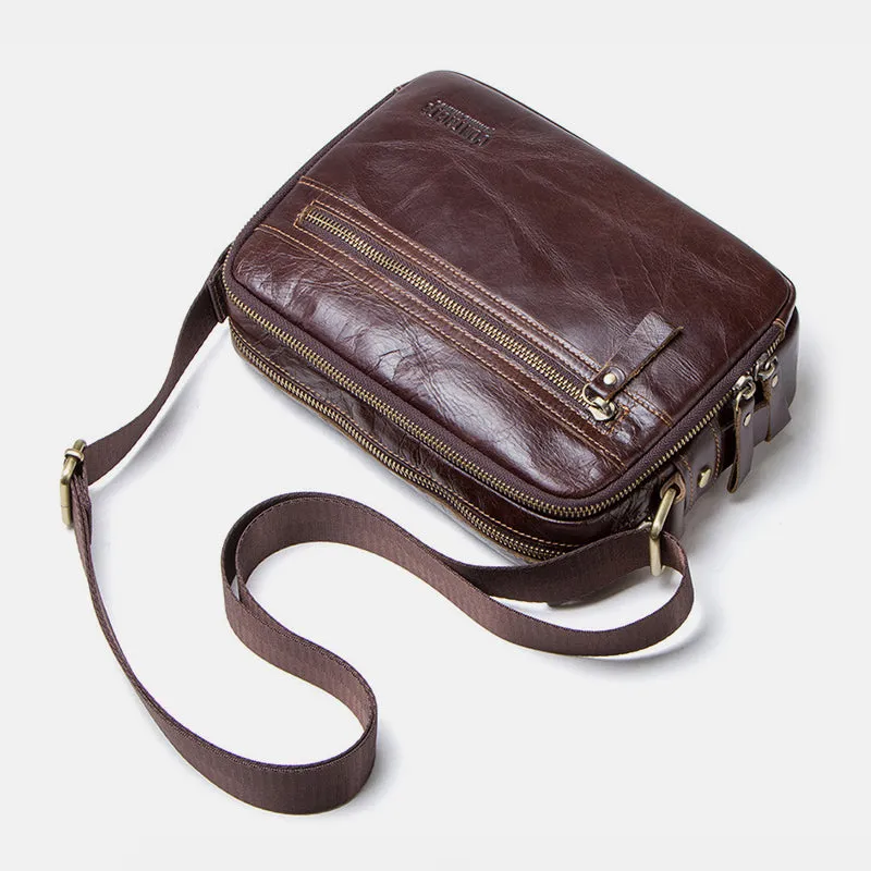 Genuine Leather Large Capacity Multi-Pocket Crossbody Bag