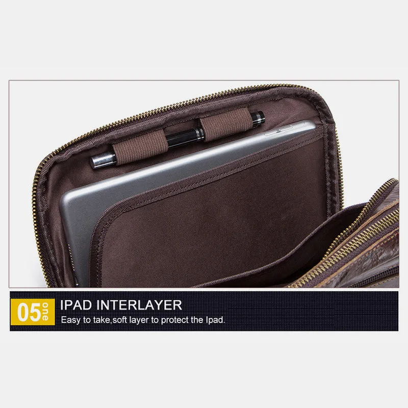 Genuine Leather Large Capacity Multi-Pocket Crossbody Bag