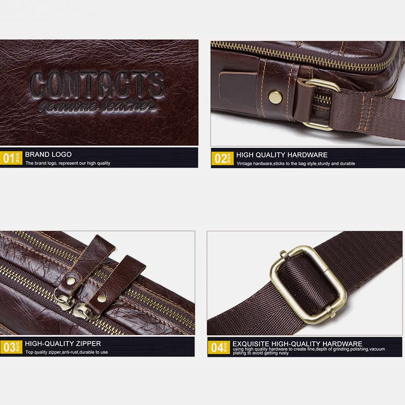 Genuine Leather Large Capacity Multi-Pocket Crossbody Bag