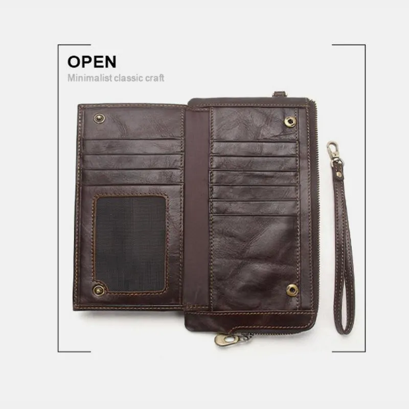 Genuine Leather Multifunction RFID Wristlet Wallet