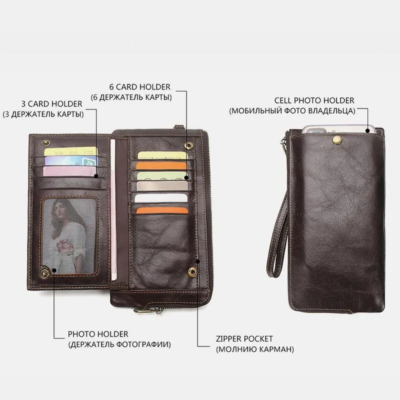 Genuine Leather Multifunction RFID Wristlet Wallet