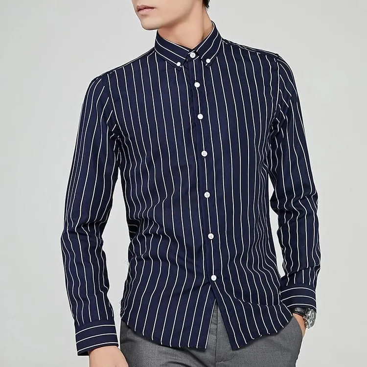 Korean Men's Fashion Business Casual Long Sleeve Stripe Shirt   S039193