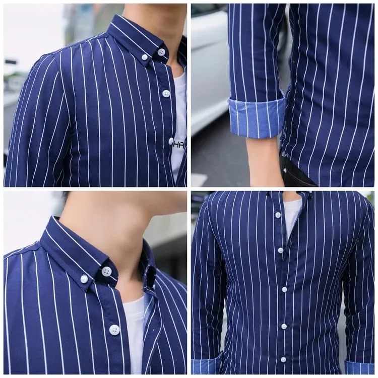 Korean Men's Fashion Business Casual Long Sleeve Stripe Shirt   S039193