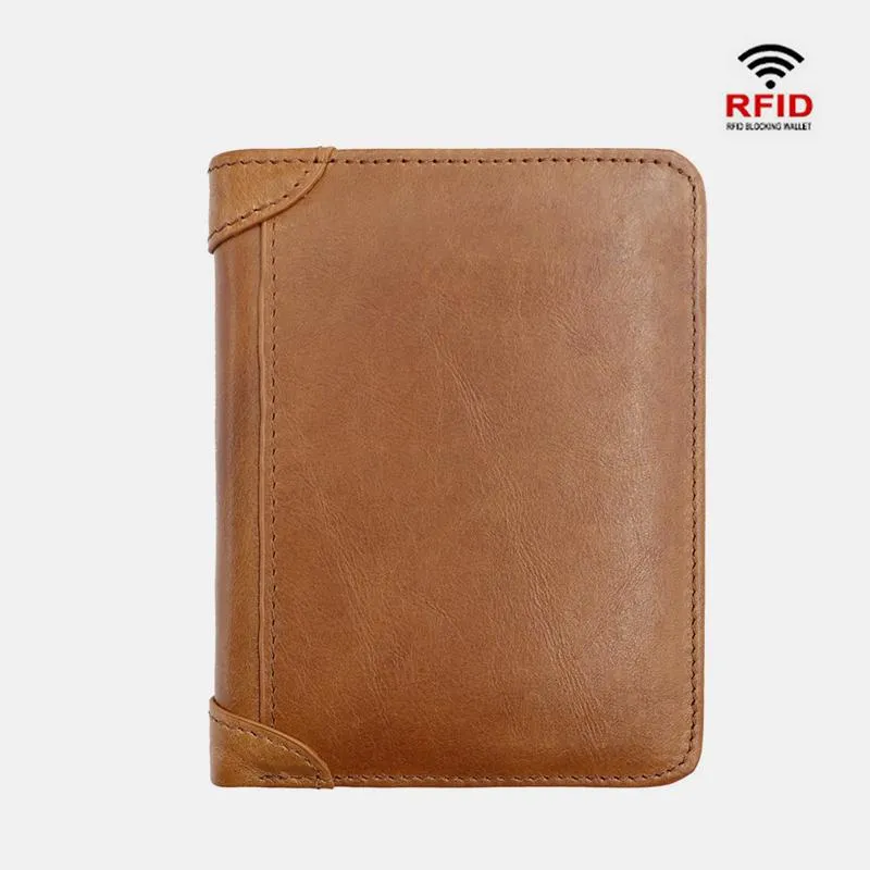 Large Capacity RFID Bifold Real Leather Wallet
