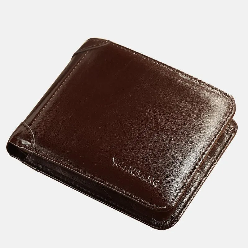 Large Capacity Trifold Genuine Leather Wallet