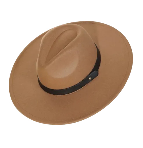 Leather Strap Fedora Hat- Khaki