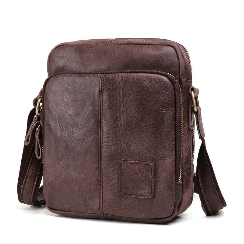 Men's Genuine Leather Triple Zip Classic Crossbody Bag