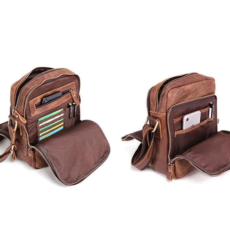 Men's Genuine Leather Triple Zip Classic Crossbody Bag