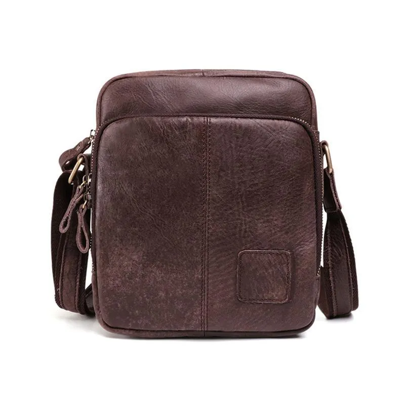 Men's Genuine Leather Triple Zip Classic Crossbody Bag