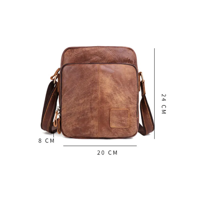 Men's Genuine Leather Triple Zip Classic Crossbody Bag