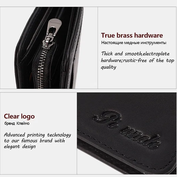Men's Rfid Bifold Genuine Leather Wallet Zipper Purse