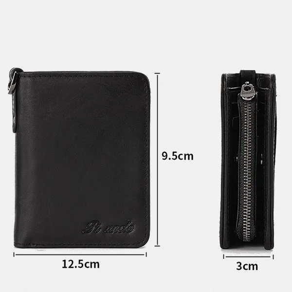 Men's Rfid Bifold Genuine Leather Wallet Zipper Purse