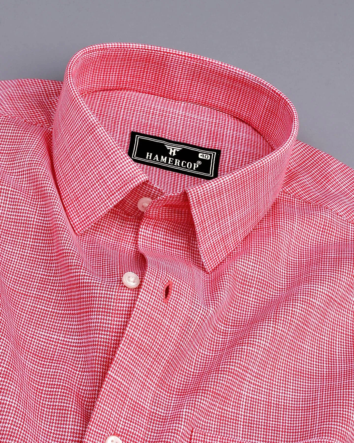 Opsin Cranberry Pink Houndstooth Check Amsler Cotton Shirt
