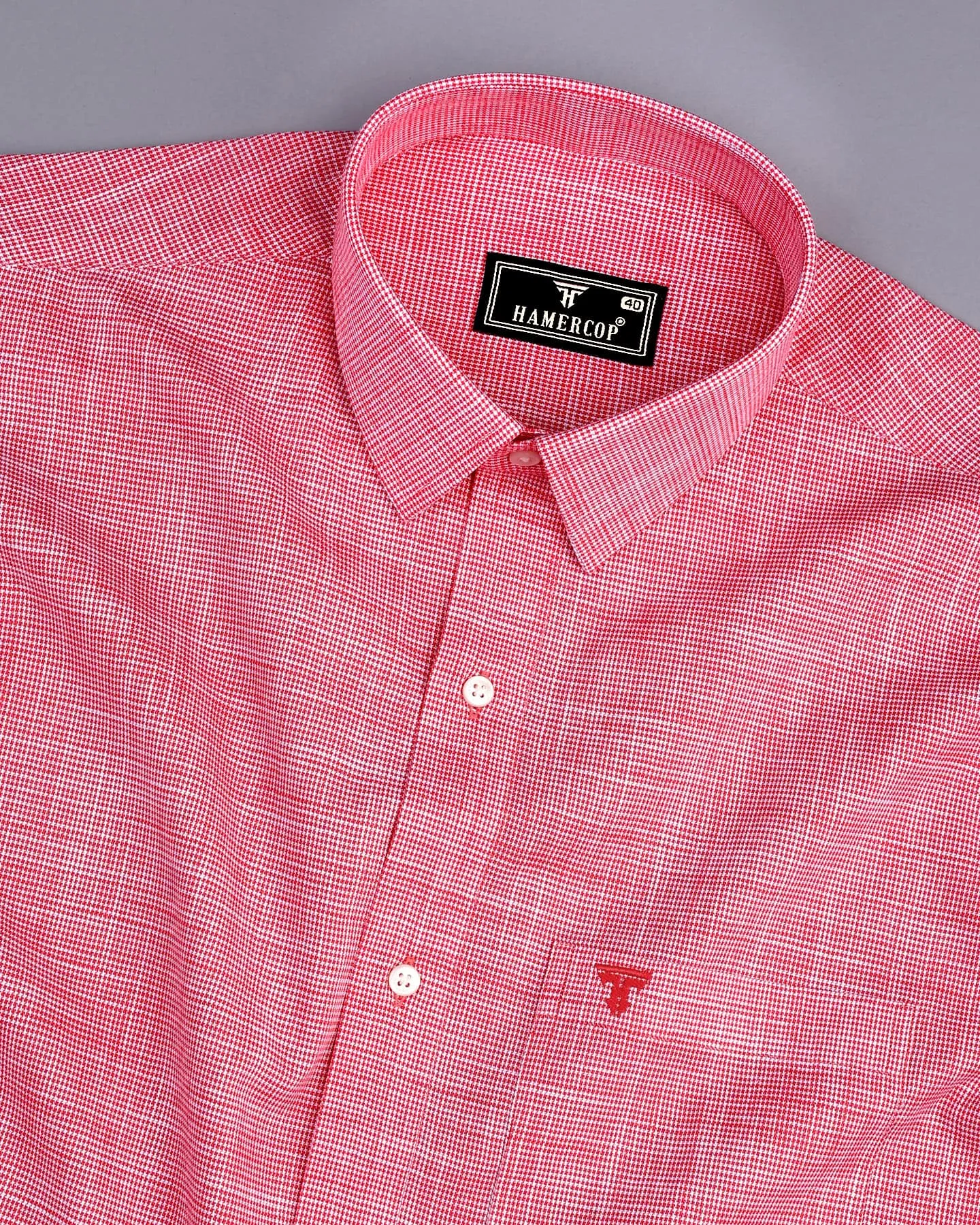 Opsin Cranberry Pink Houndstooth Check Amsler Cotton Shirt
