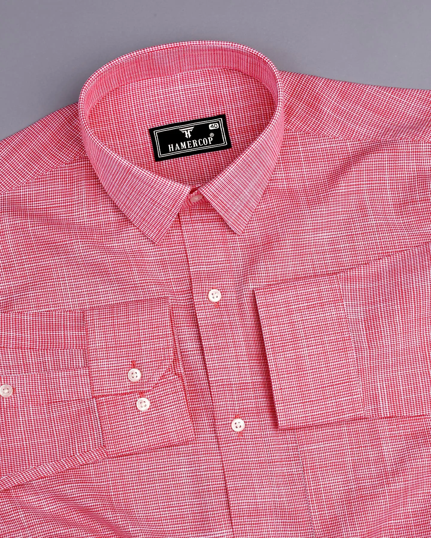 Opsin Cranberry Pink Houndstooth Check Amsler Cotton Shirt