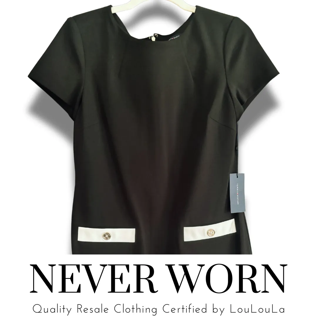 Quality Resale from LouLouMae | Tommy Hilfiger |Black Work Dress with Gold Button Detail | Size 6