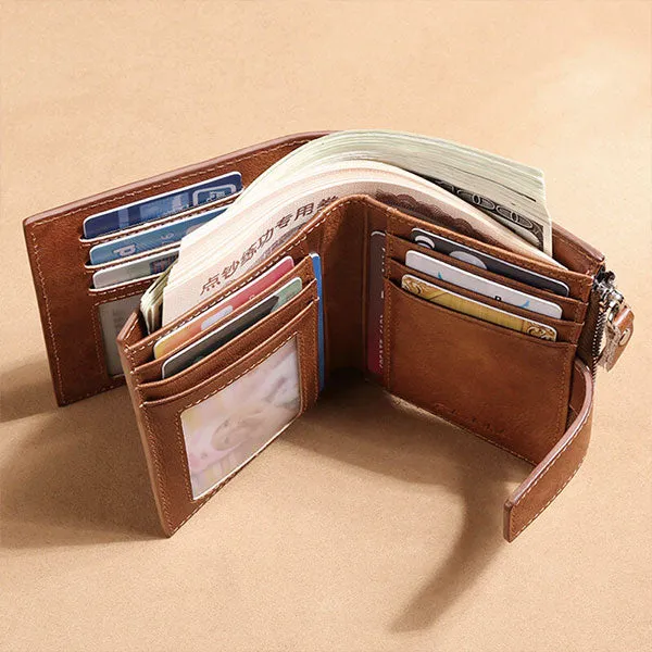 RFID Anti-Theft Multi-Card Slots Large Capacity Genuine Leather Wallet
