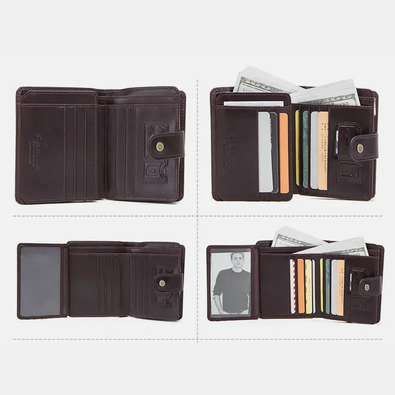 RFID Blocking Genuine Leather Multi-Card Buckle Wallet with Zip Coin Pocket