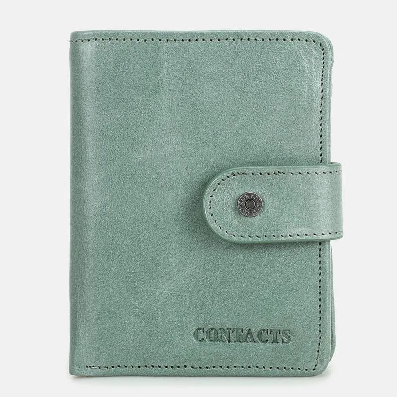 RFID Blocking Genuine Leather Multi-Card Buckle Wallet with Zip Coin Pocket