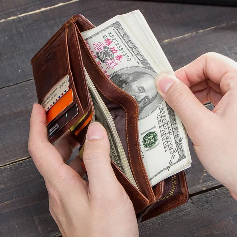 RFID Blocking Genuine Leather Multi-Card Buckle Wallet with Zip Coin Pocket