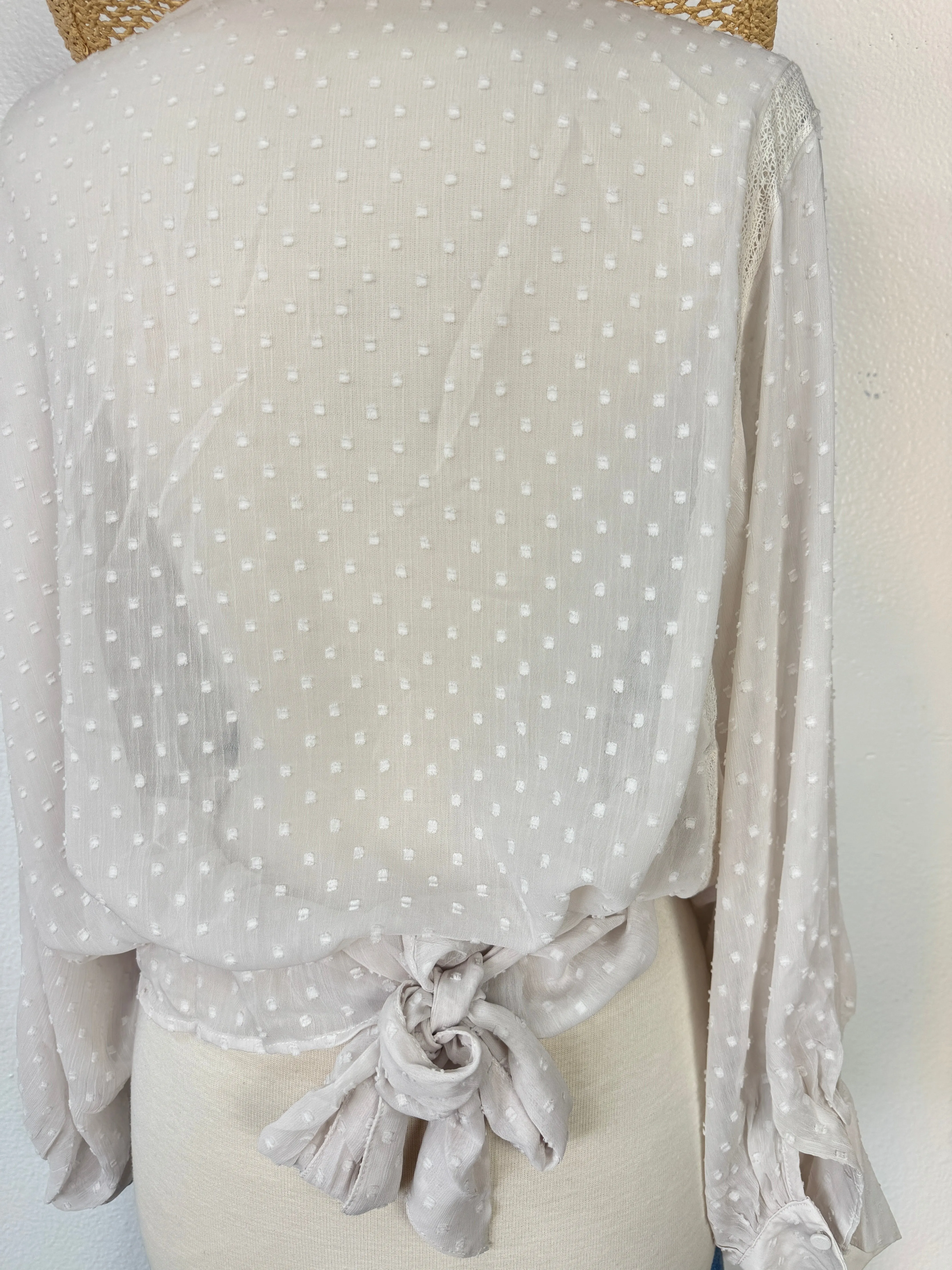 Ruffle sheer tie front kimono blouse