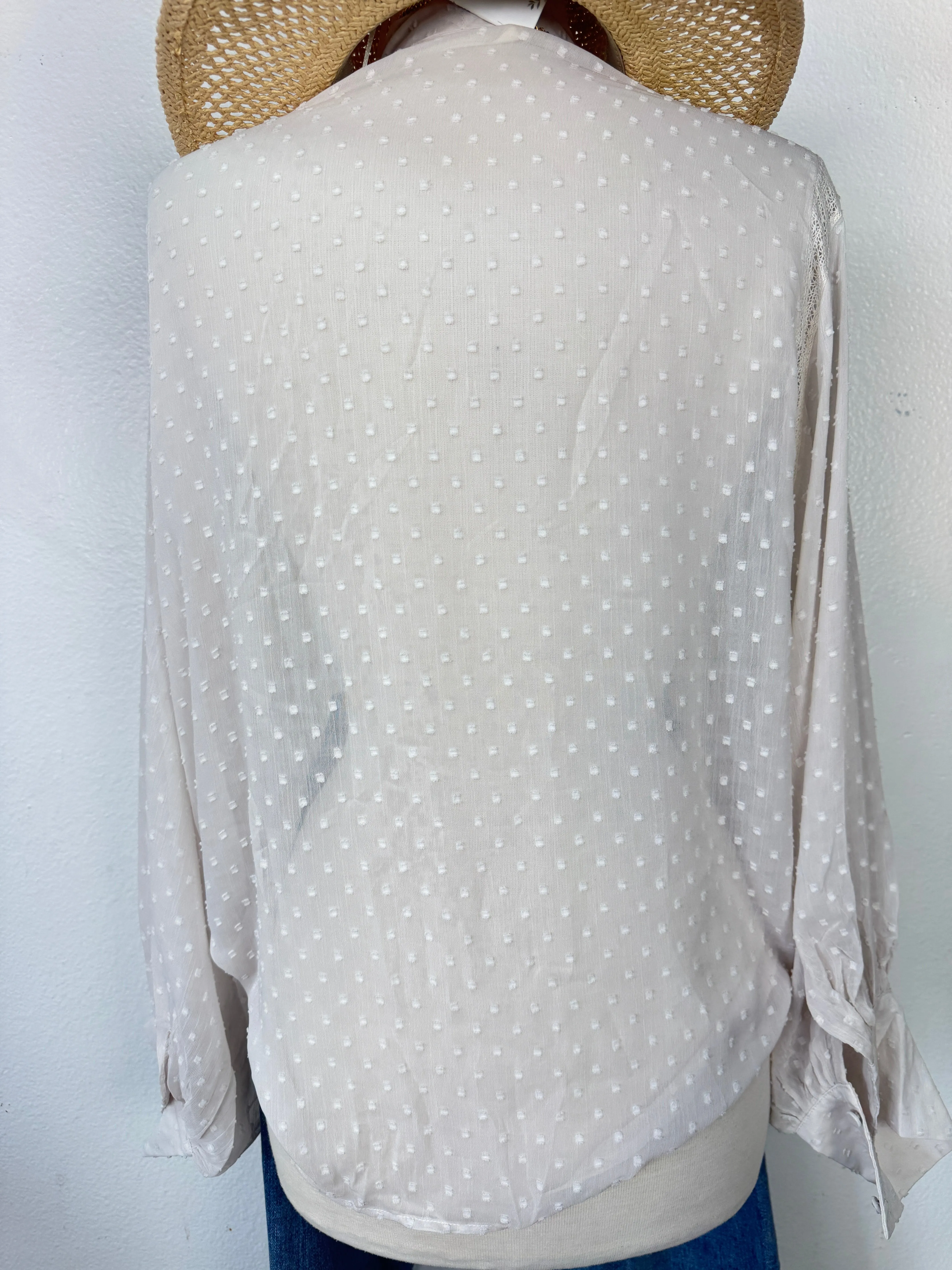 Ruffle sheer tie front kimono blouse
